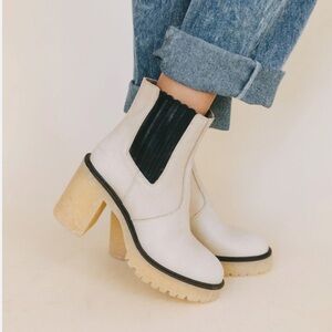 Women’s Cream Chunky Heel Chelsea Boots